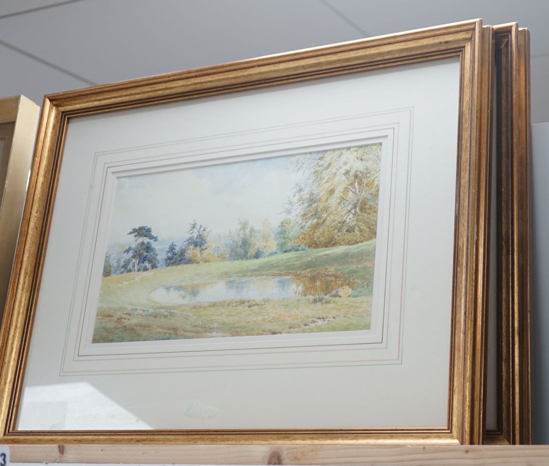 Elliot Haigh Marten (1865-1953), pair of watercolours, 'Autumn dew pond at Chanctonbury Woods' and 'Farm under Chanctonbury from Steyning Road', signed, 20 x 33cm